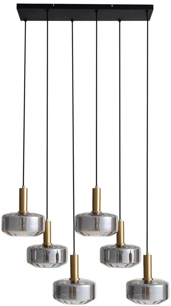 Lindby Hanglamp 6-Lichts - 22cm - Rookgrijs/Messing