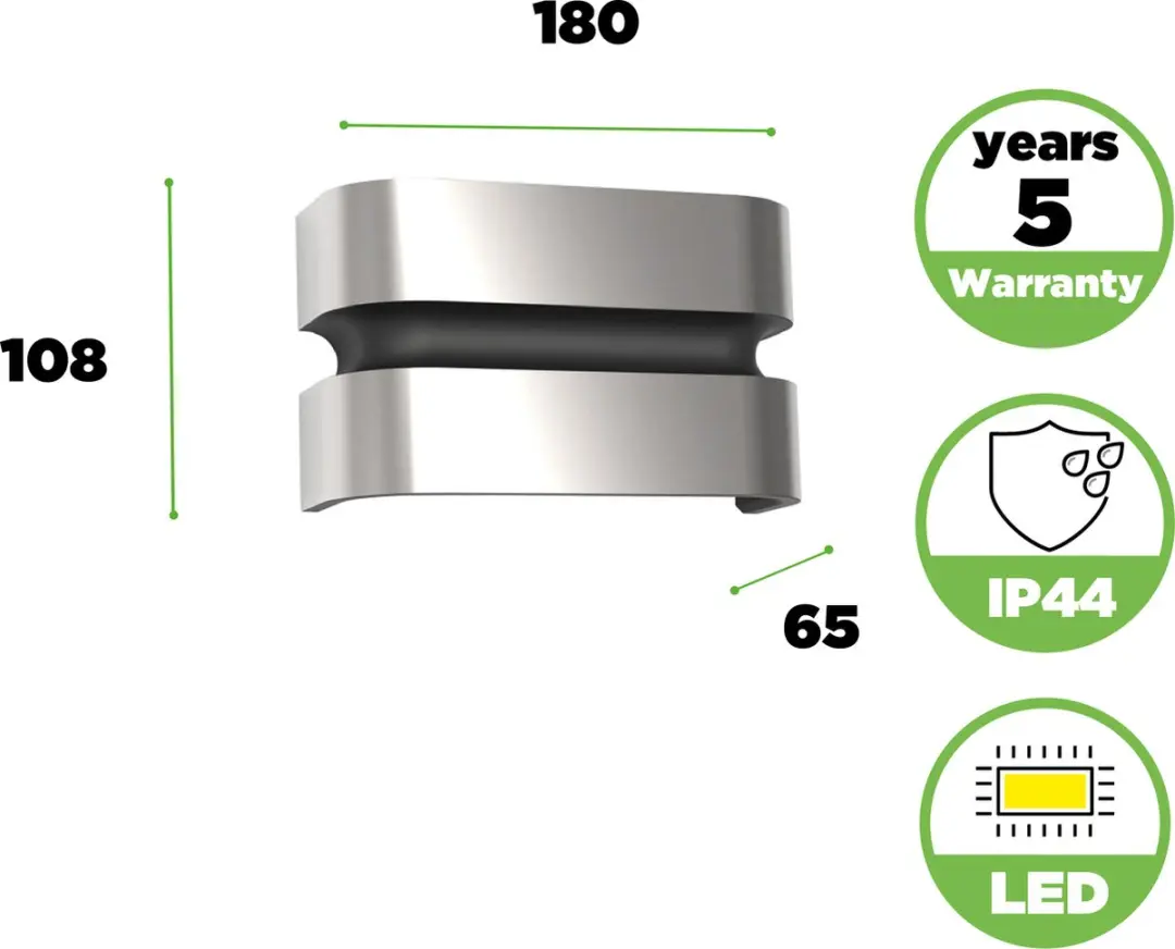 Lutec Maya LED Wandlamp Buiten - 1000 Lm - 3000K - IP44 - Zilvergrijs