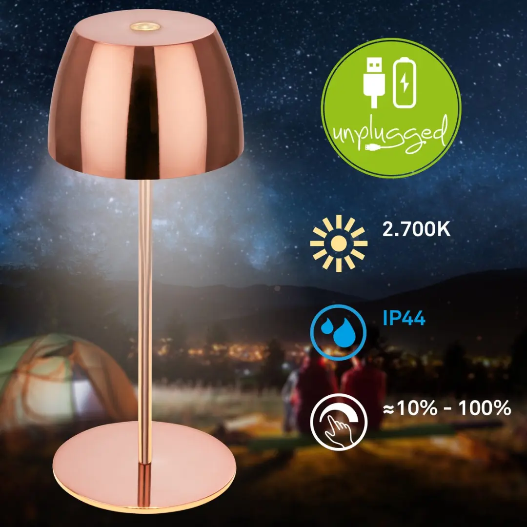 Briloner Serina Mini 7503013 LED Tafellamp - Dimbaar - IP44 - Koper