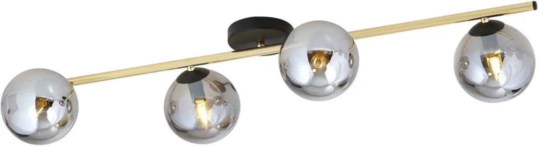 Euluna Plafondlamp 4-Lichts Staal Glas - Zwart/Goud/Rookgrijs - afbeelding 3 van 5