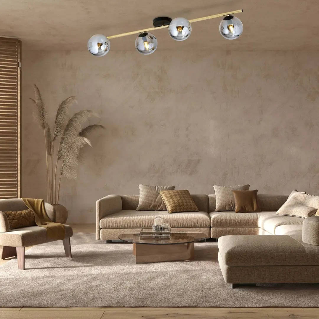 Euluna Plafondlamp 4-Lichts Staal Glas - Zwart/Goud/Rookgrijs - afbeelding 2 van 5