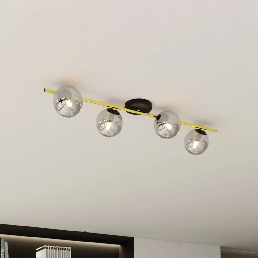 Euluna Plafondlamp 4-Lichts Staal Glas - Zwart/Goud/Rookgrijs - afbeelding 5 van 5