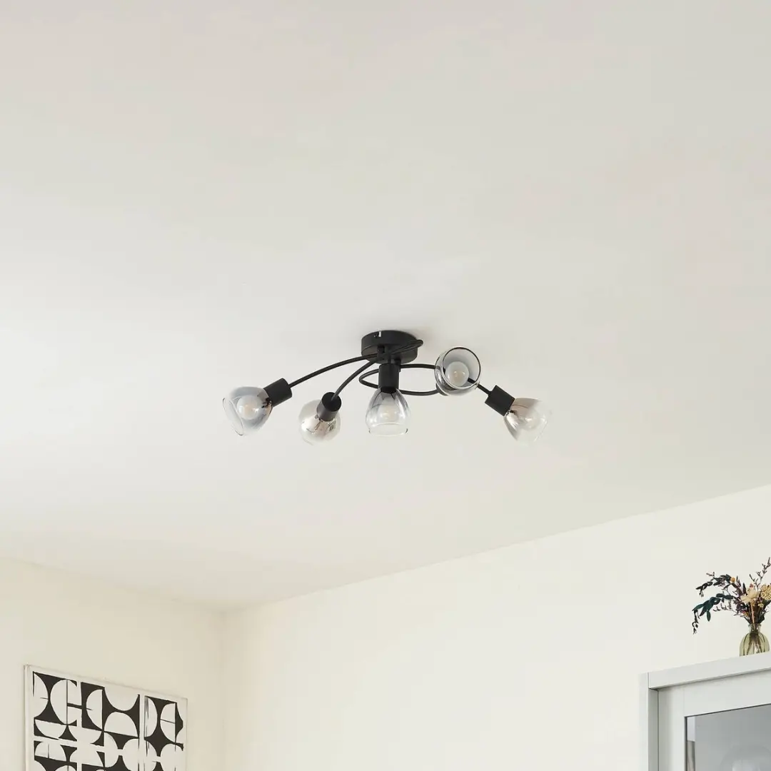 Lindby Plafondlamp 5-Lichts E14 - Rookgrijs/Mat Zwart