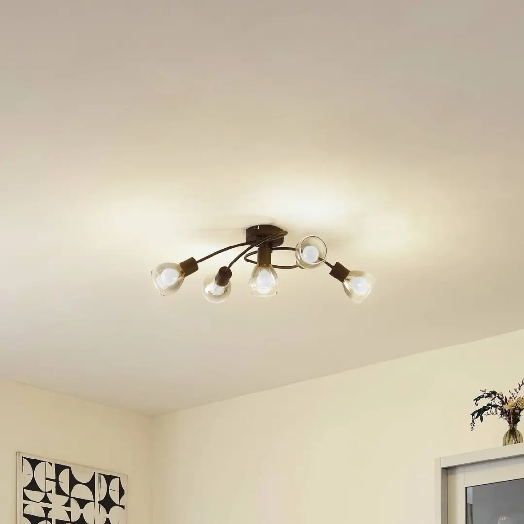 Lindby Plafondlamp 5-Lichts E14 - Rookgrijs/Mat Zwart