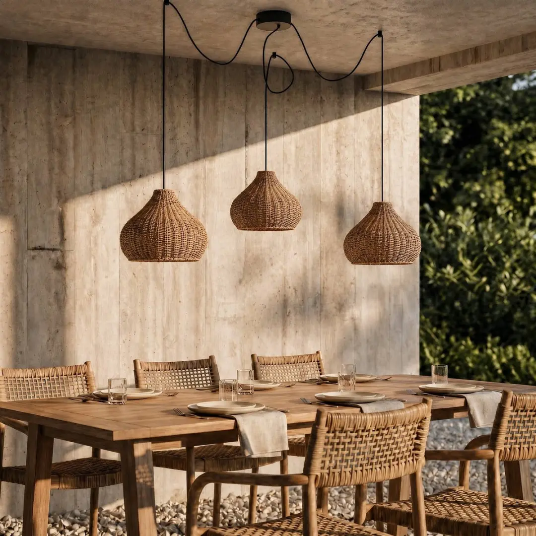 Lucande Hanglamp Buiten 3-Lichts Rotan - 30cm - Beige/Zwart