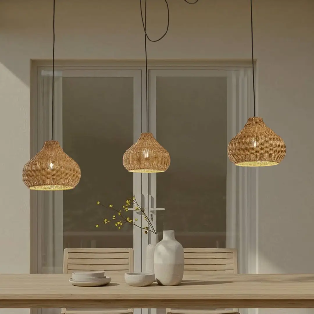 Lucande Hanglamp Buiten 3-Lichts Rotan - 30cm - Beige/Zwart