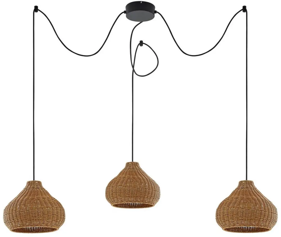 Lucande Hanglamp Buiten 3-Lichts Rotan - 30cm - Beige/Zwart