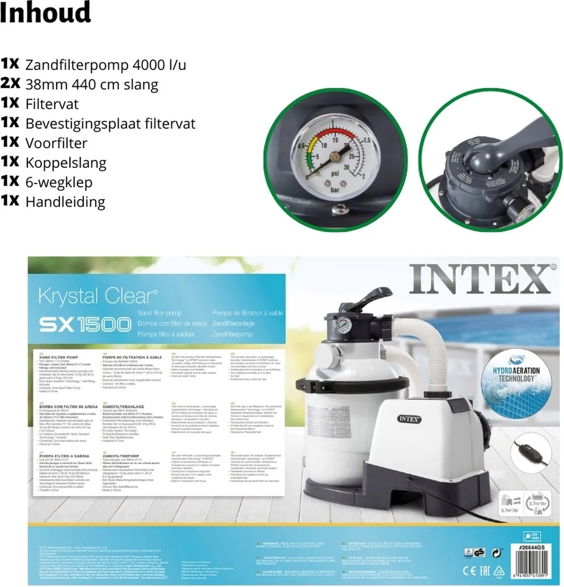 Intex 26644GS SX1500 Zandfilterpomp 4000L/u - 25kg - Wit
