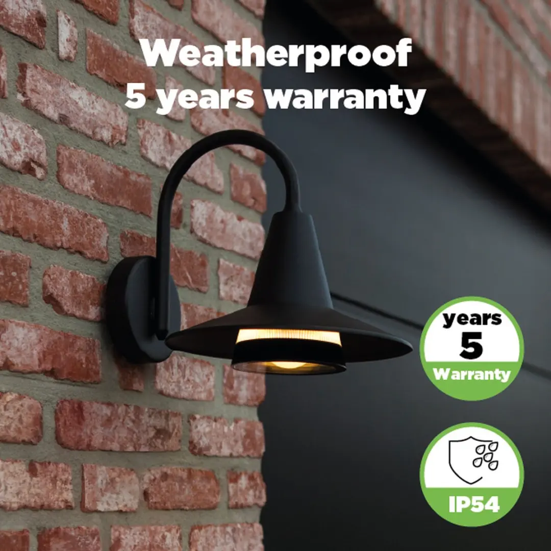 Lutec Swan Wandlamp E27 Mat Zwart - IP54