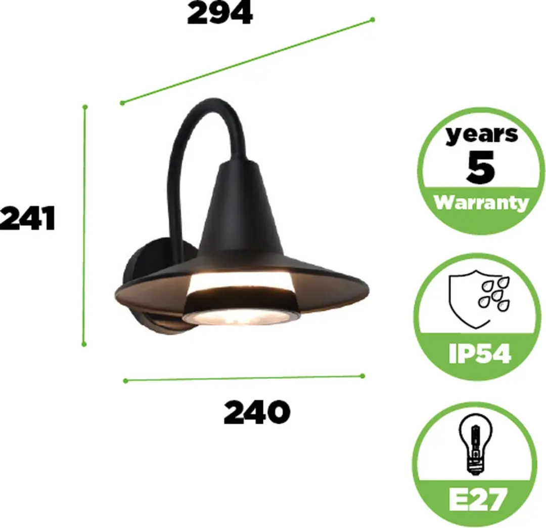 Lutec Swan Wandlamp E27 Mat Zwart - IP54