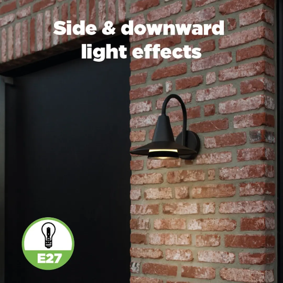 Lutec Swan Wandlamp E27 Mat Zwart - IP54