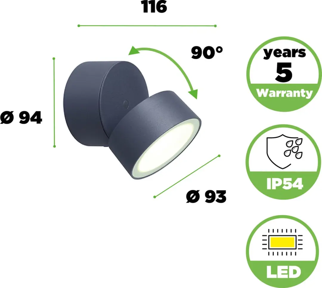 Lutec Trumpet LED Wandlamp Buiten - 900 Lm - 4000K - IP54 - Donkergrijs