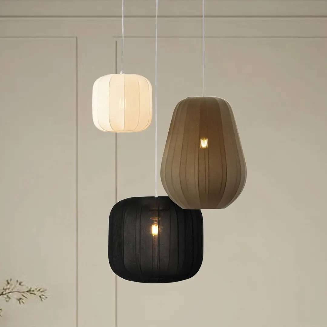 Lindby Hanglamp Textiel 1 Licht E27 - Ø35cm - Wit/Zwart/Grijs