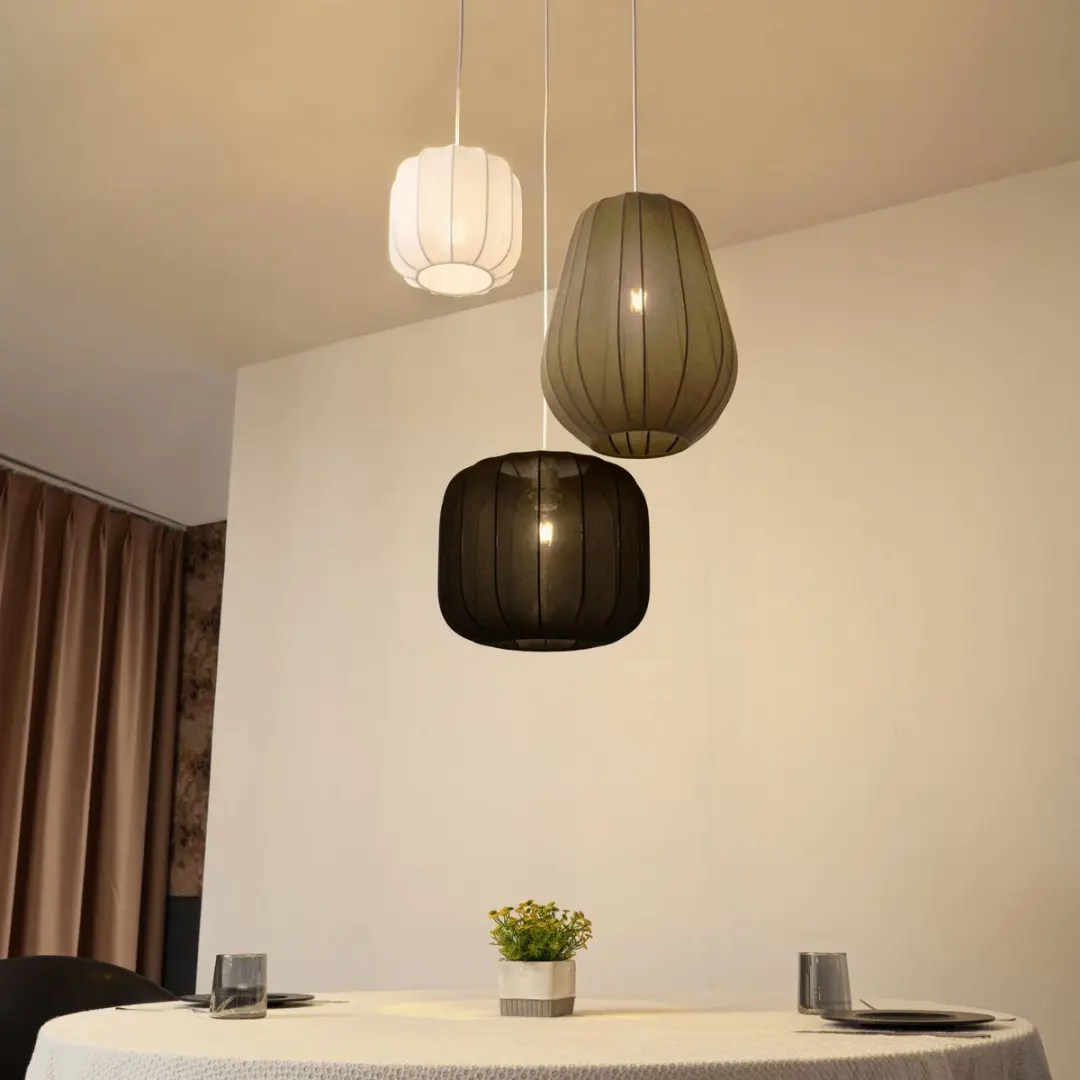 Lindby Hanglamp Textiel 1 Licht E27 - Ø35cm - Wit/Zwart/Grijs