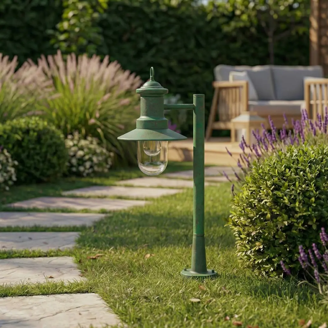 Lindby Tuinpadverlichting 15W - Staal/Glas - H60cm - E27 - Groen