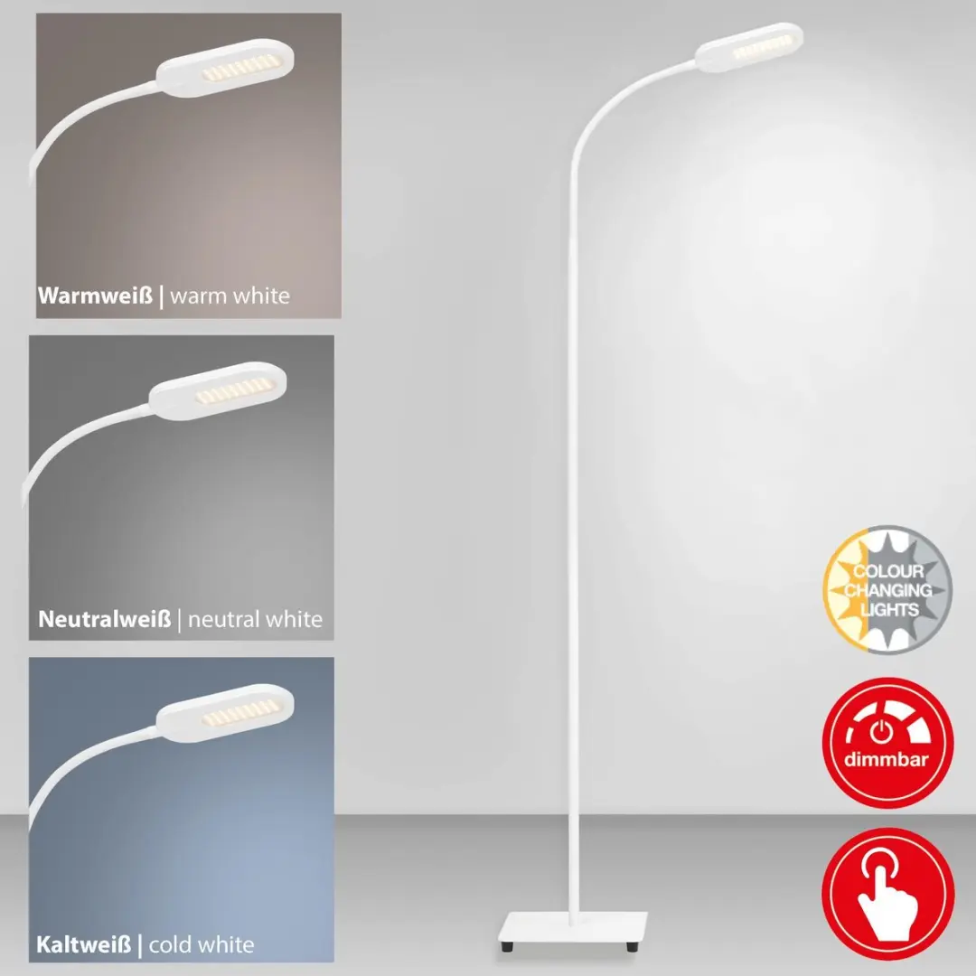 Briloner Office Step LED Vloerlamp - Wit - 128cm