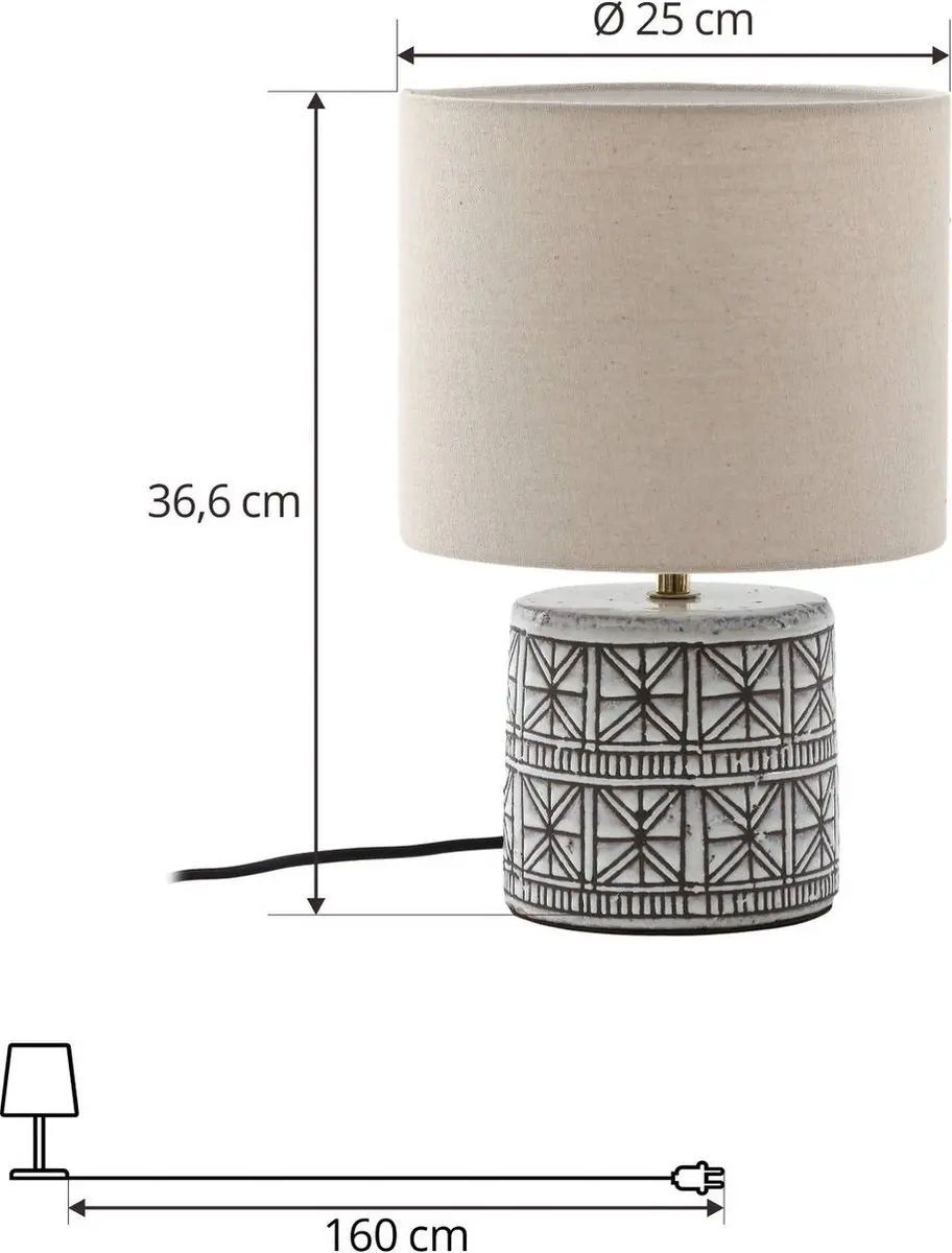 Lucande Tafellamp 1 Licht - 36,6 cm - E27 - Wit/Beige