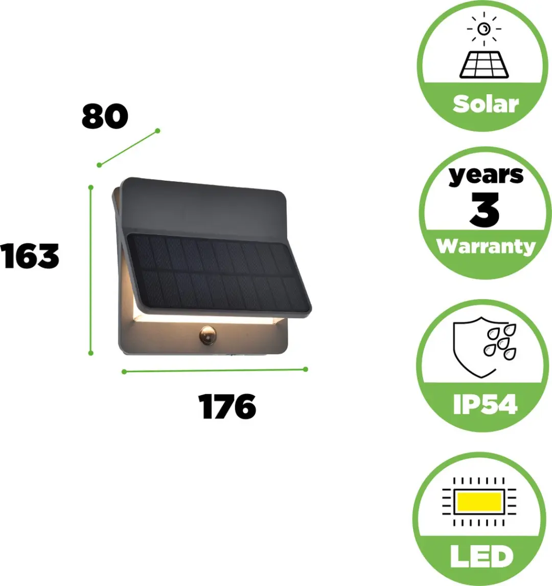 Lutec Aleta LED Solar Wandlamp - 1100 Lm 3000K IP54 - Donkergrijs