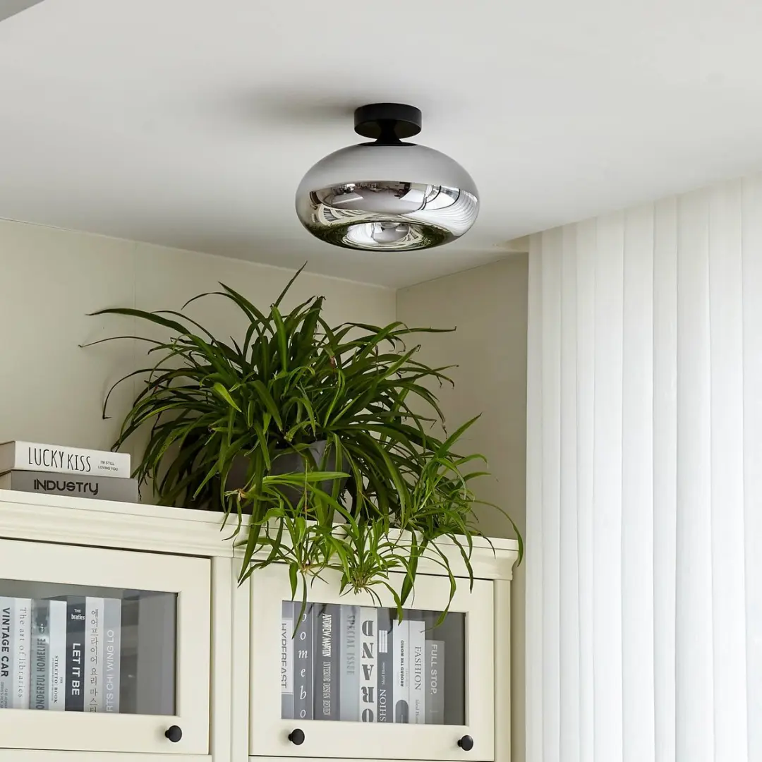 Lindby Plafondlamp Metaal Glas 1 Lichtpunt - 28cm - Zwart/Rookgrijs