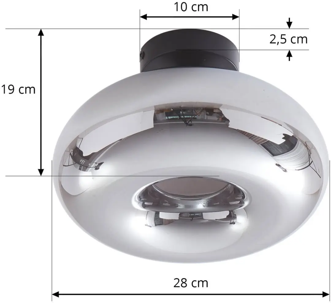 Lindby Plafondlamp Metaal Glas 1 Lichtpunt - 28cm - Zwart/Rookgrijs