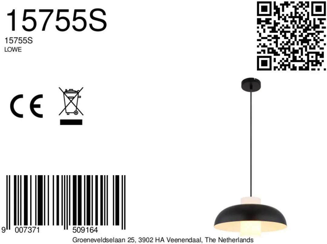 Globo Lowe Hanglamp - Ø38cm - Zwart