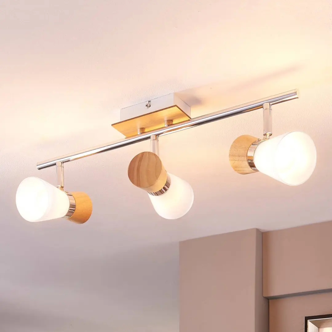 Lindby Plafondlamp 3-lichts Hout Glas Metaal - 15cm - E14