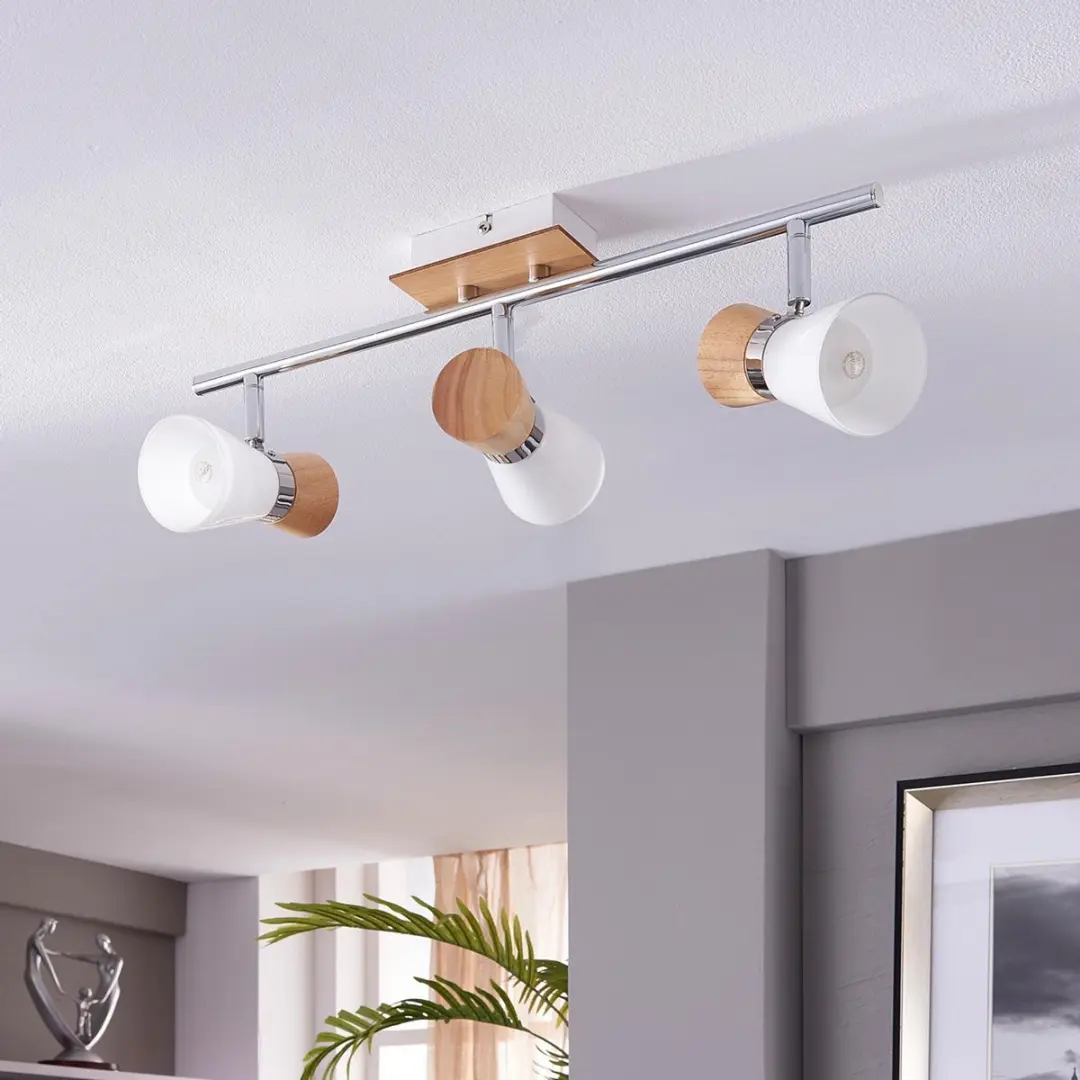 Lindby Plafondlamp 3-lichts Hout Glas Metaal