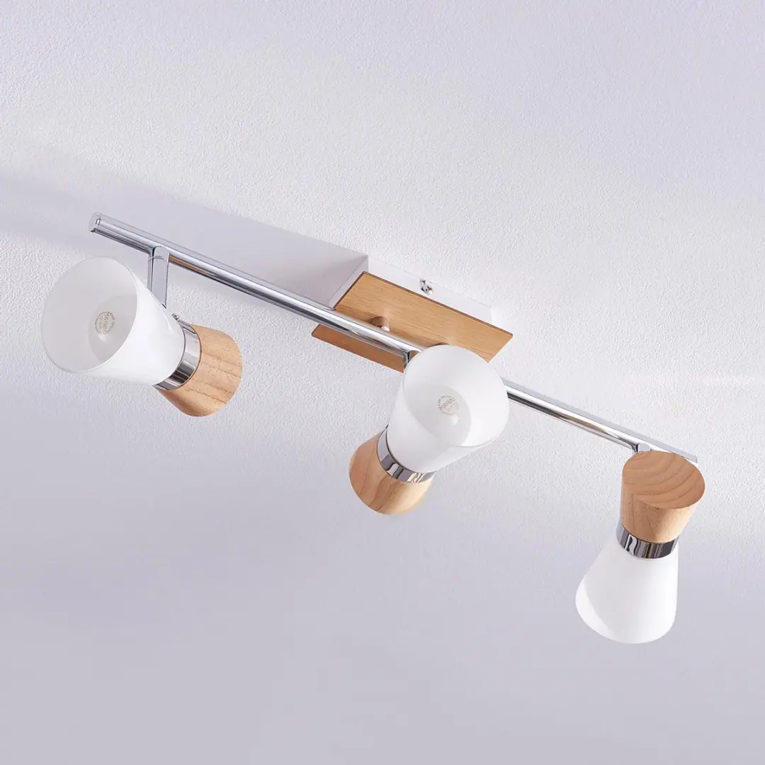 Lindby Plafondlamp 3-lichts Hout Glas Metaal - 15cm - E14