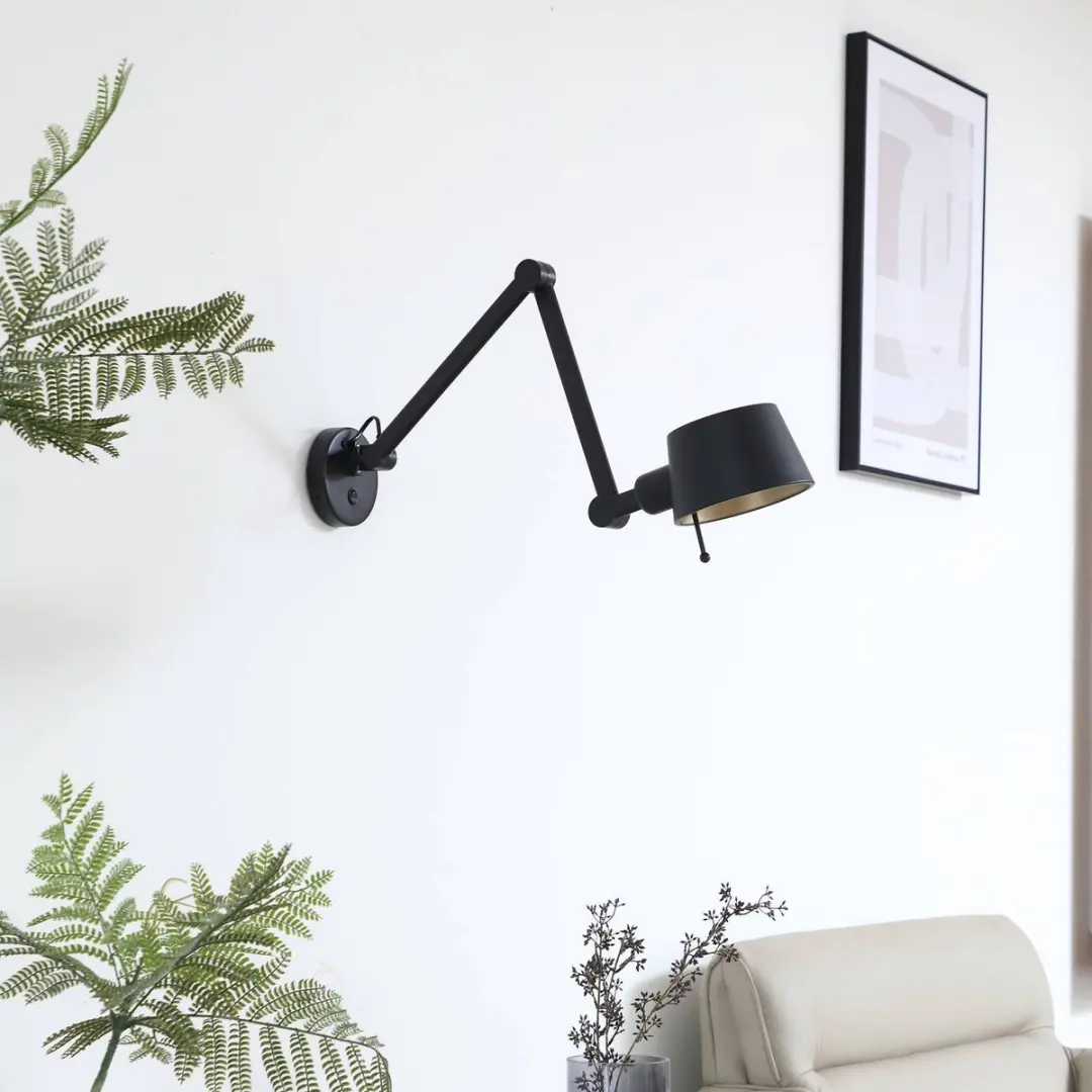 Lucande Wandlamp Metaal 1 Licht E27 - 15W - Zwart/Goud