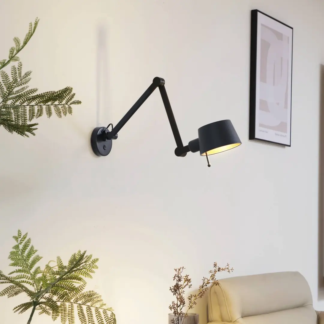 Lucande Wandlamp Metaal 1 Licht E27 - 15W - Zwart/Goud