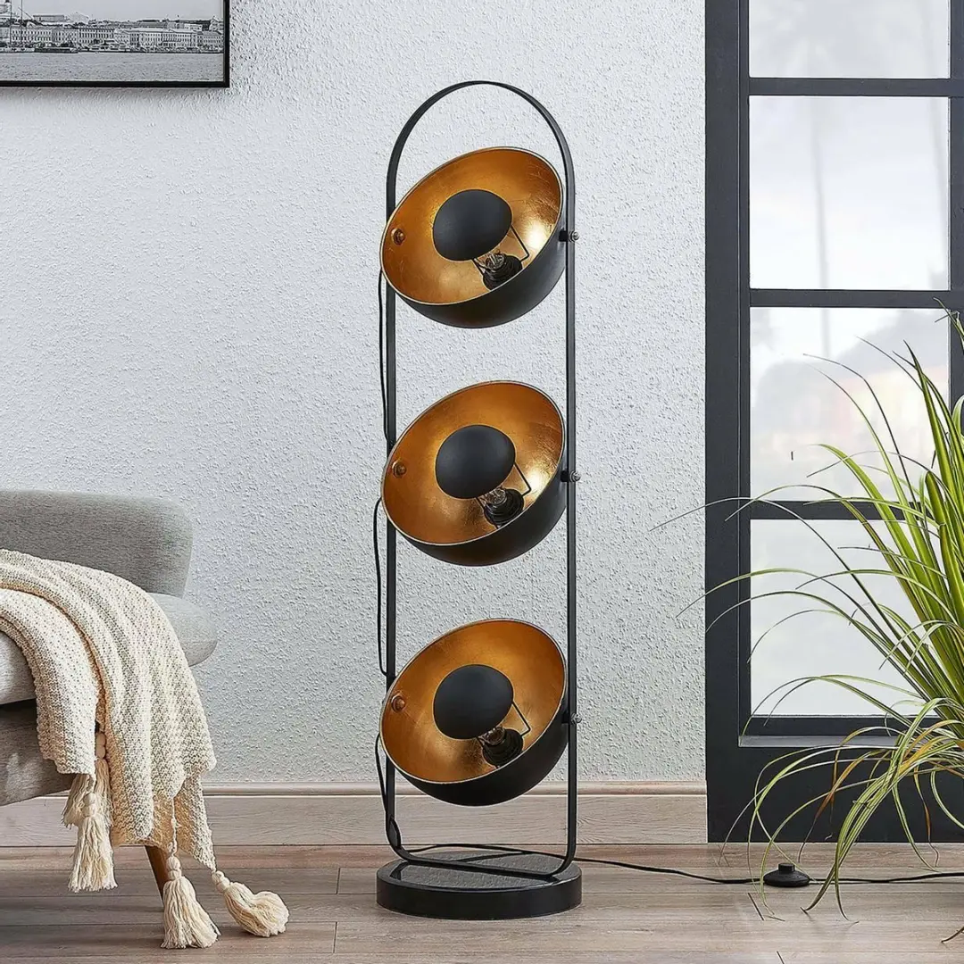 Lindby Muriel+ Vloerlamp 3-lichts - Zwart/Goud