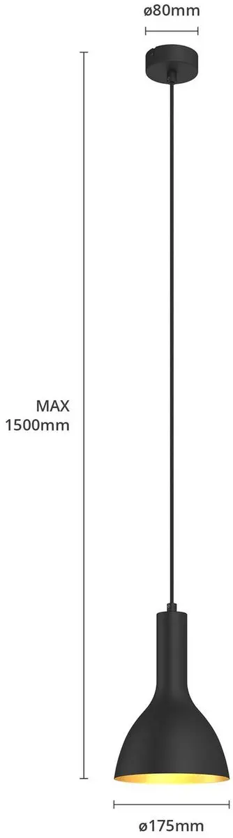 ARCCHIO Hanglamp Staal 1 Licht E27 - 26 cm - Zwart/Goud