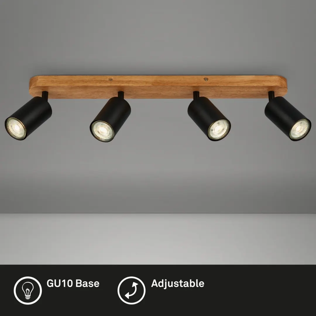 Briloner Vintage Opbouwspot 4xGU10 9W - Zwart hout