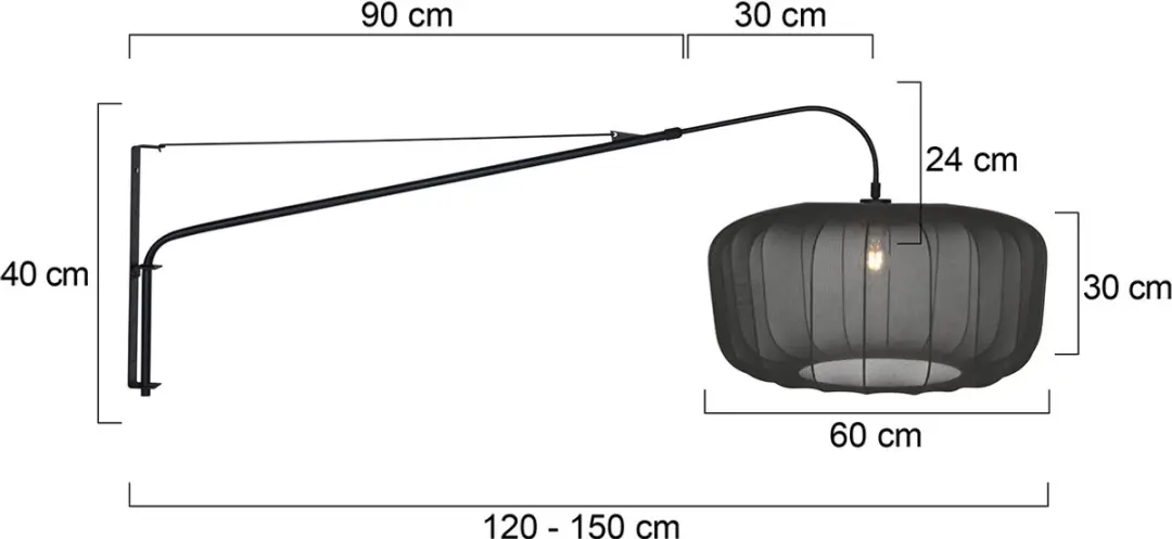 Steinhauer Vela Lino 4455ZW Wandlamp - Ø60 cm - Zwart - afbeelding 6 van 6