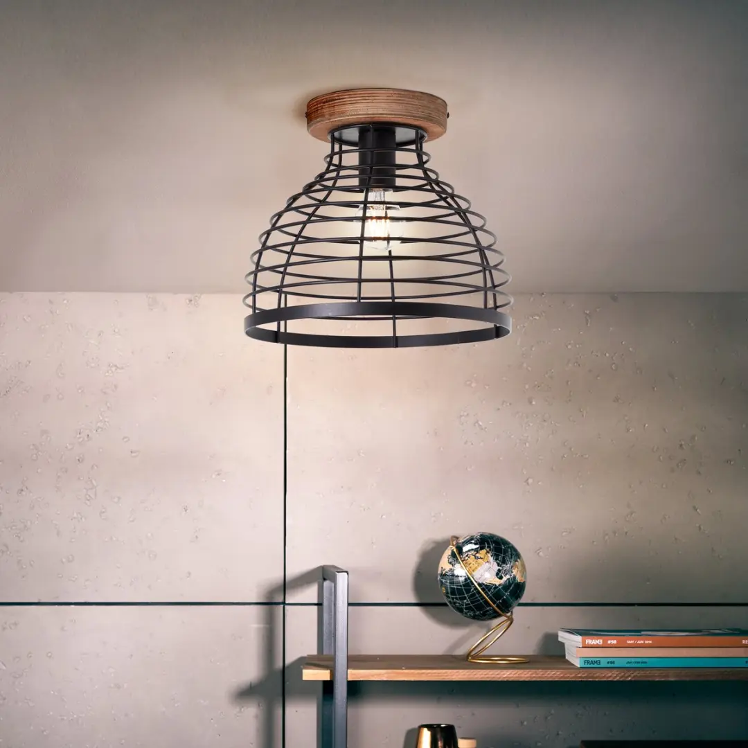 Brilliant Avia Plafondlamp E27 - 30cm - Zwart/Houtkleur