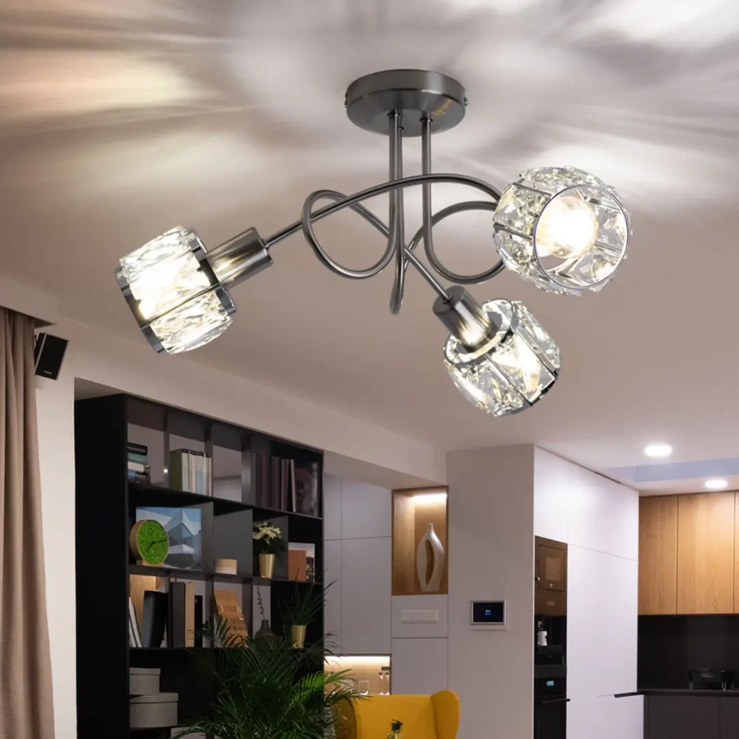Globo Spotrondell Plafondspot 3 Vlammen - 3x E14 - DxH 38x24cm - Zilver - afbeelding 6 van 6