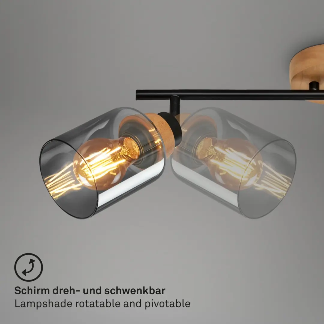 Briloner Plafondlamp Rookglas 3x30W - Zwart-hout
