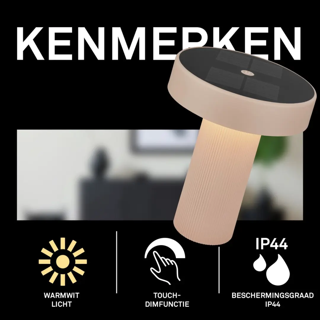 Briloner Poga Oplaadbare Tafellamp - Zonne-energie Ø16cm - Beige