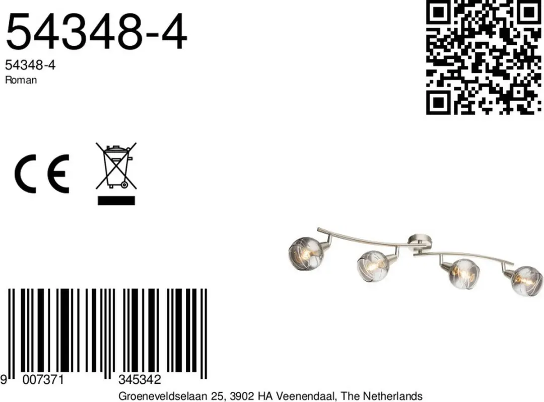 Globo Roman Opbouwspot 4x E14 Nikkel - 10cm - afbeelding 6 van 6