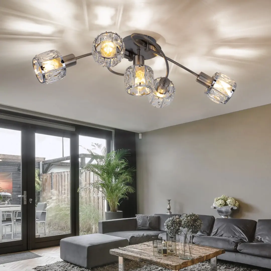 Globo Plafondlamp Kristal Chroom - 5x E14 - 61x36x21cm