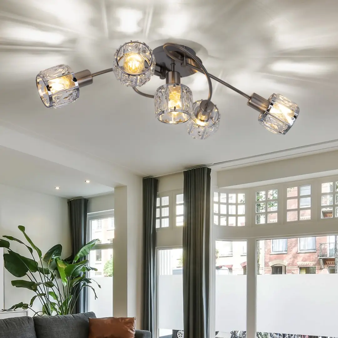 Globo Plafondlamp Kristal Chroom - 5x E14 - 61x36x21cm