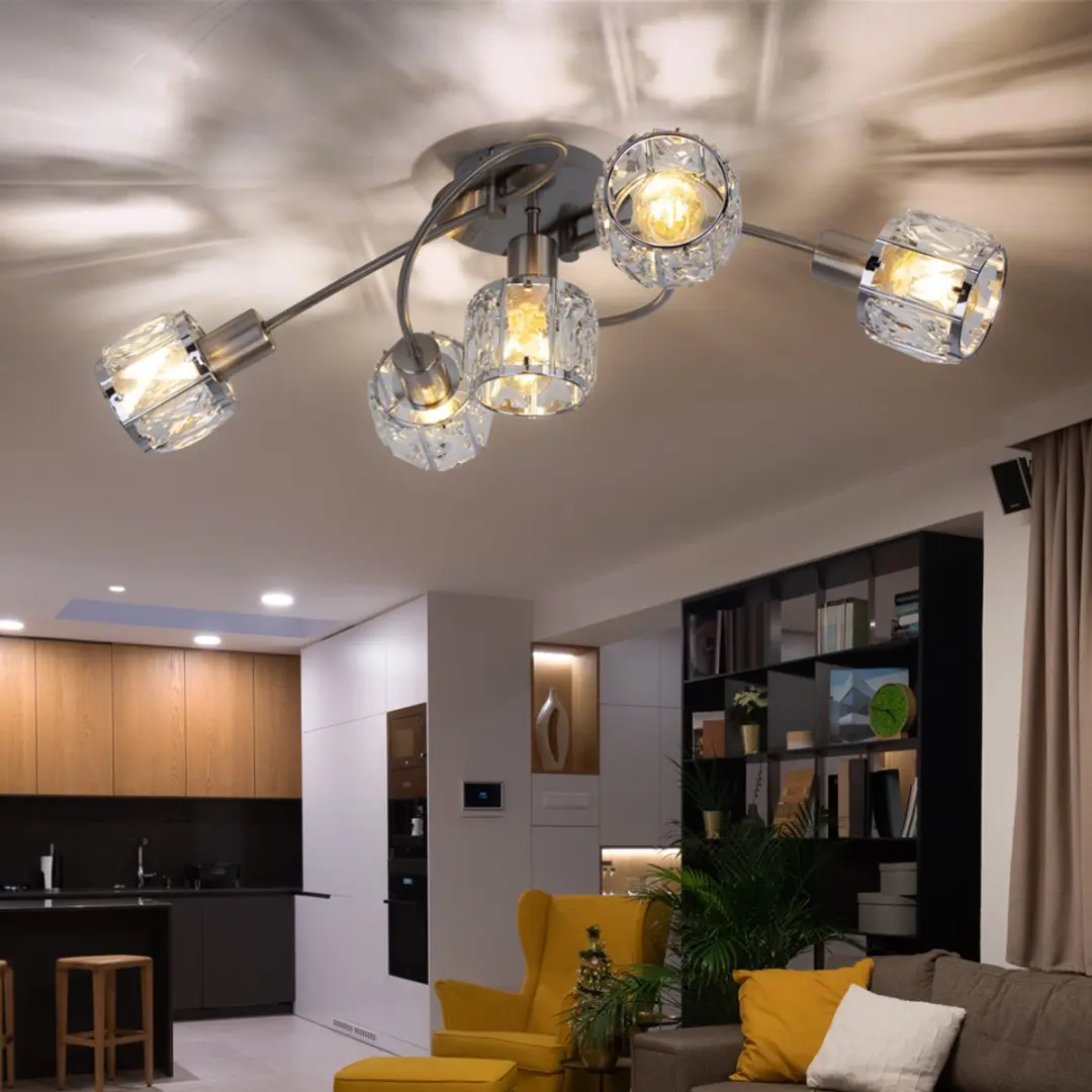 Globo Plafondlamp Kristal Chroom - 5x E14 - 61x36x21cm