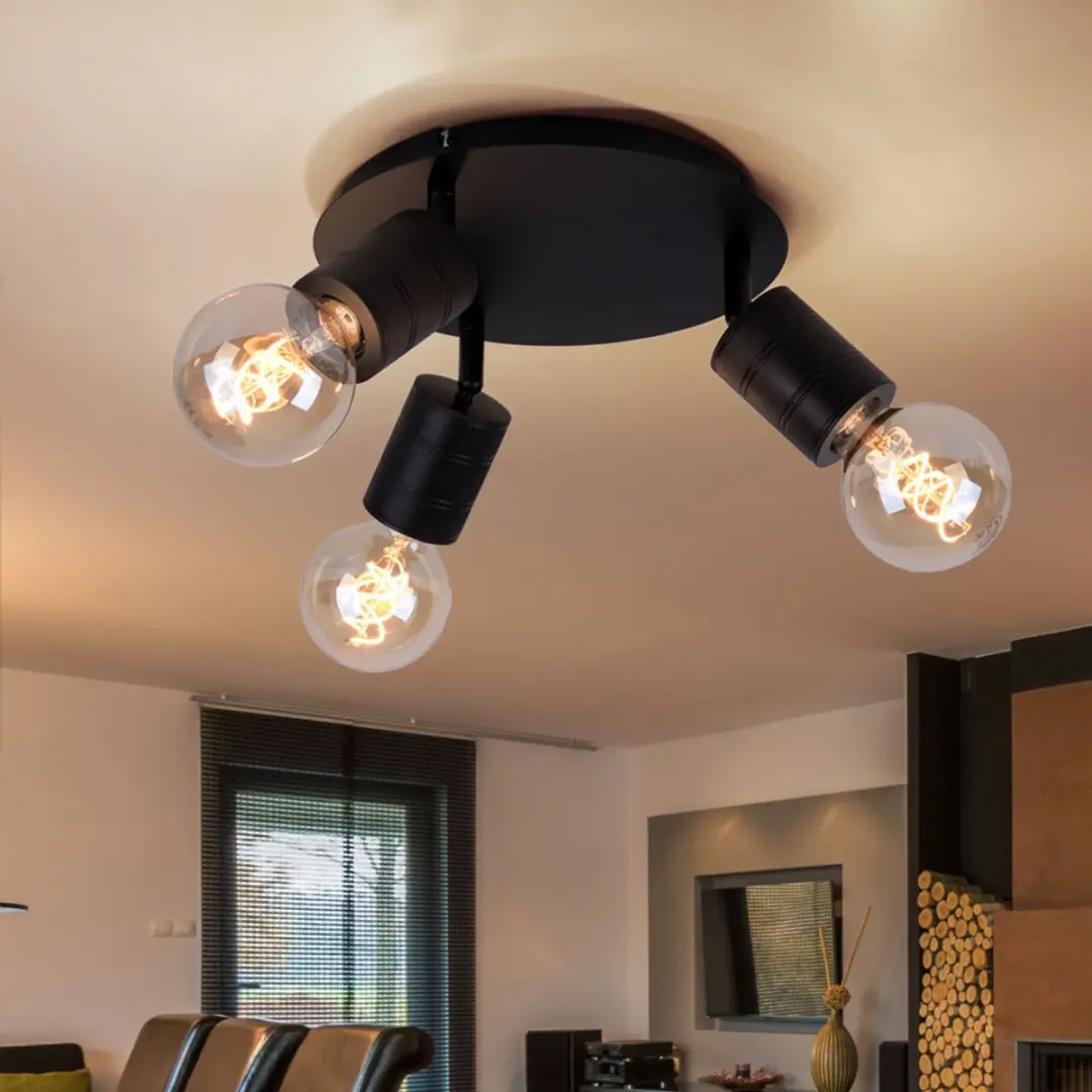 Globo Plafondlamp 3 Vlammen Zwenkbaar - 3x E27 - Ø28cm Zwart