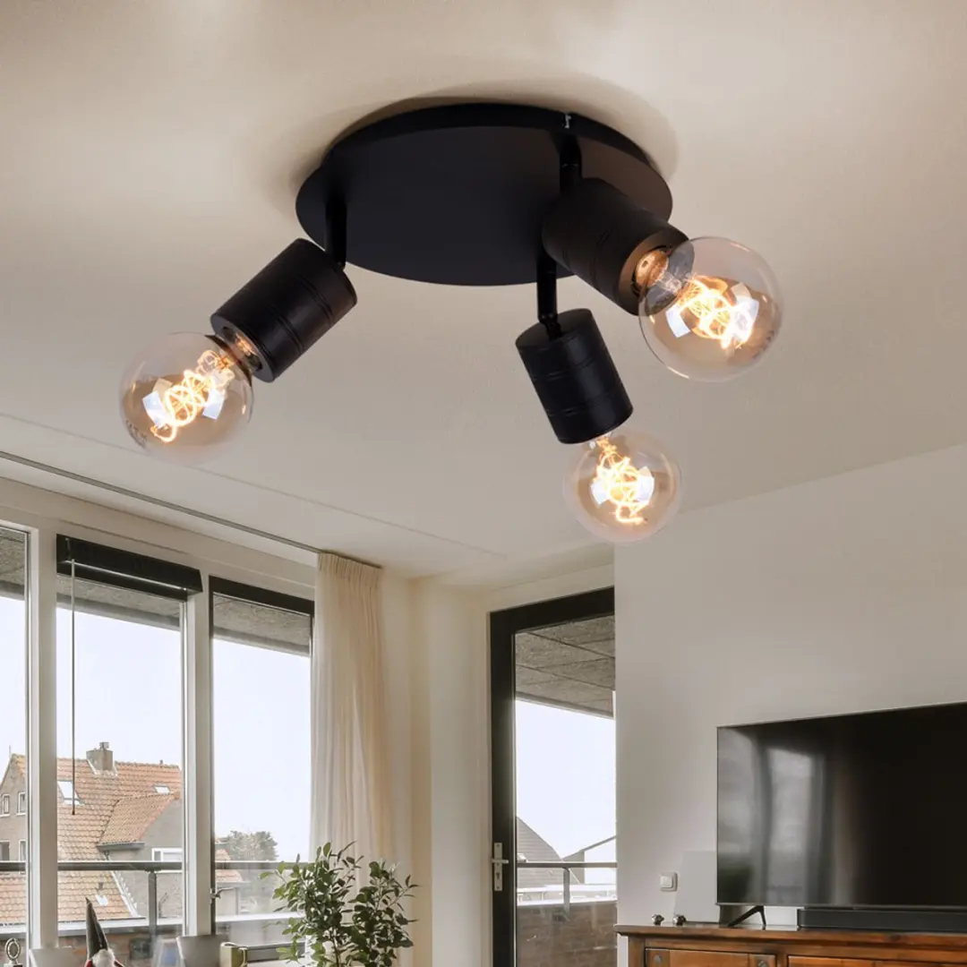 Globo Plafondlamp 3 Vlammen Zwenkbaar - 3x E27 - Ø28cm Zwart