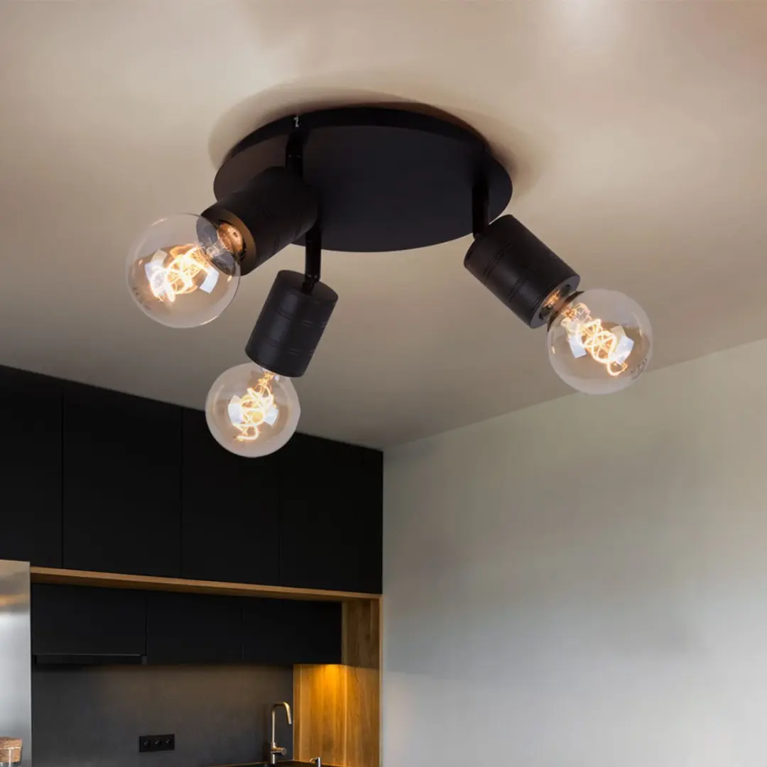 Globo Plafondlamp 3 Vlammen Zwenkbaar - 3x E27 - Ø28cm Zwart