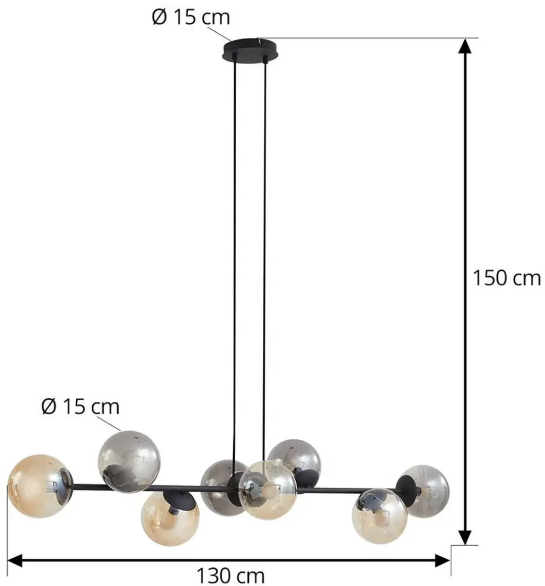 Lindby Hanglamp 8-Lichts - Zwart/Rookgrijs