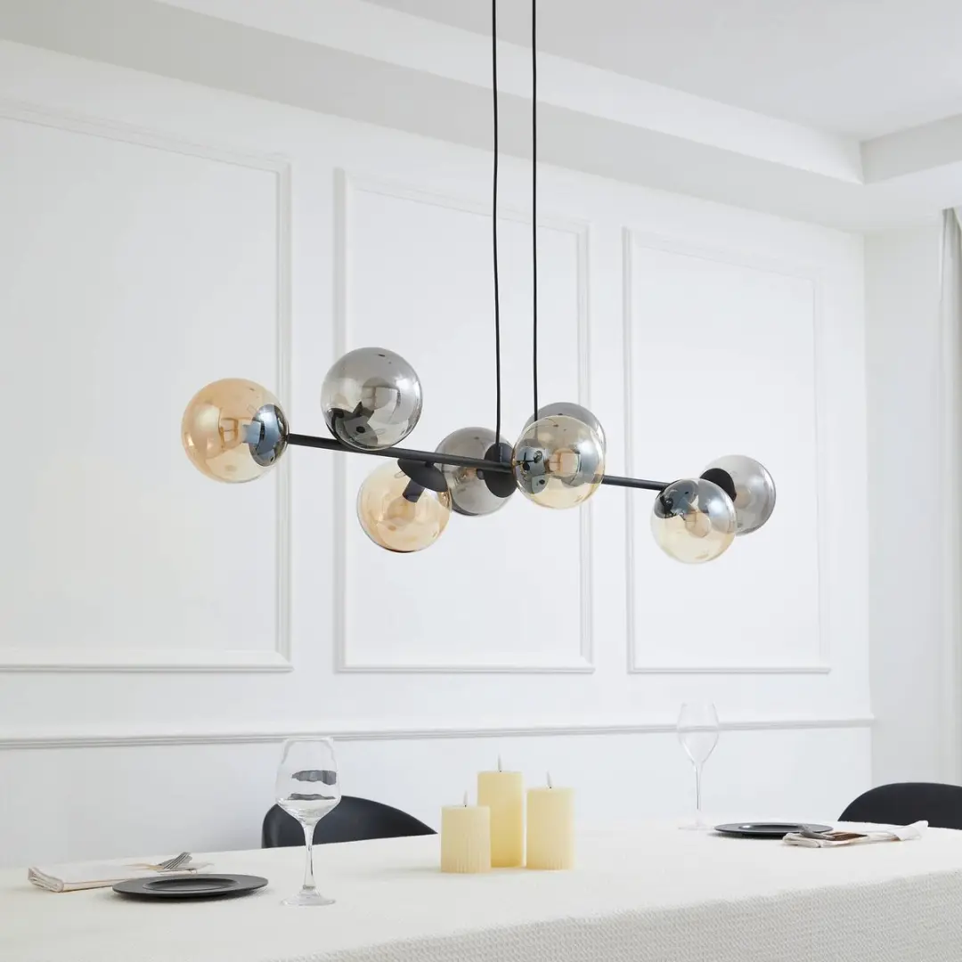 Lindby Hanglamp 8-Lichts - Zwart/Rookgrijs