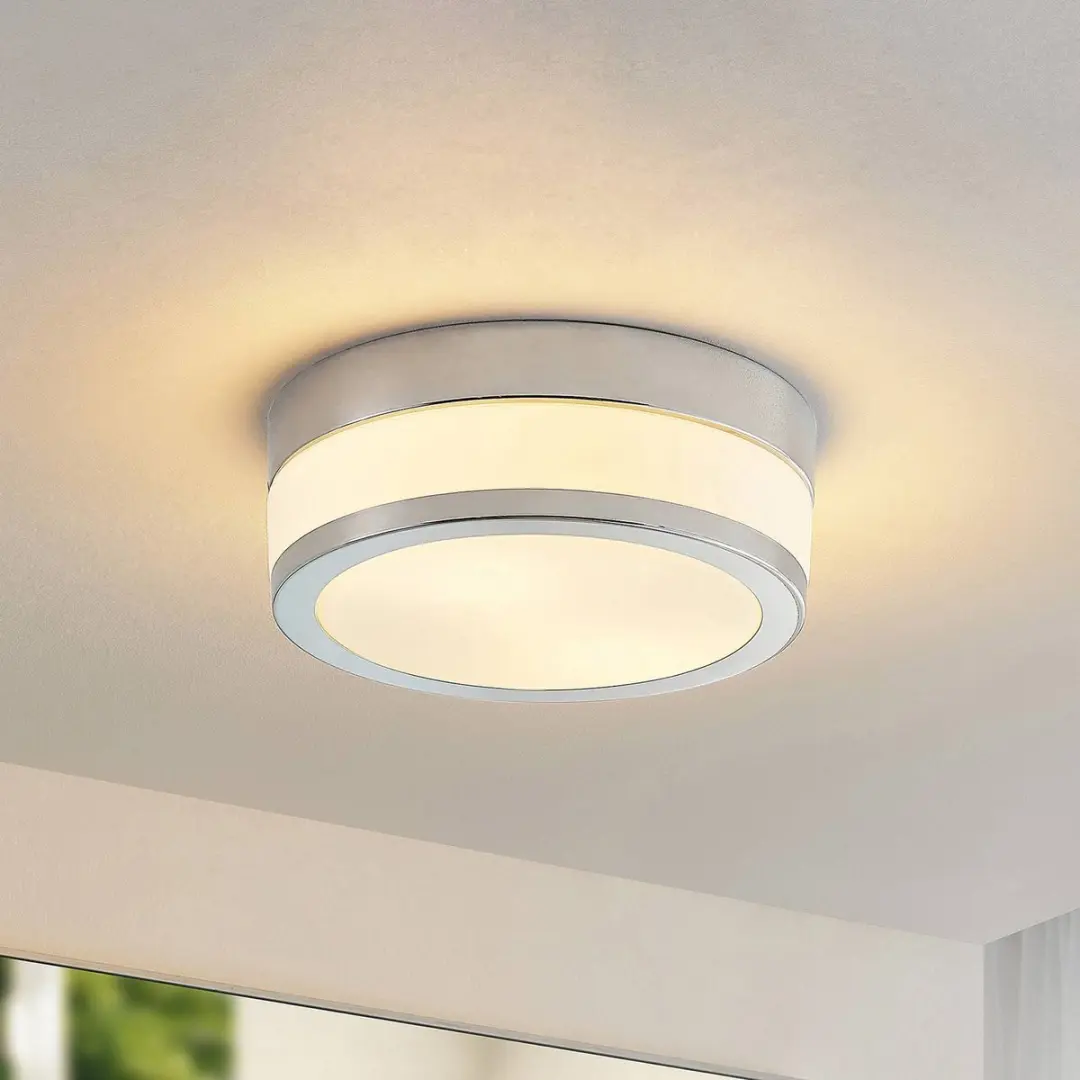 Lindby Plafondlamp Badkamer 23cm - 2x E27 - IP44 - Chroom/Opaalwit