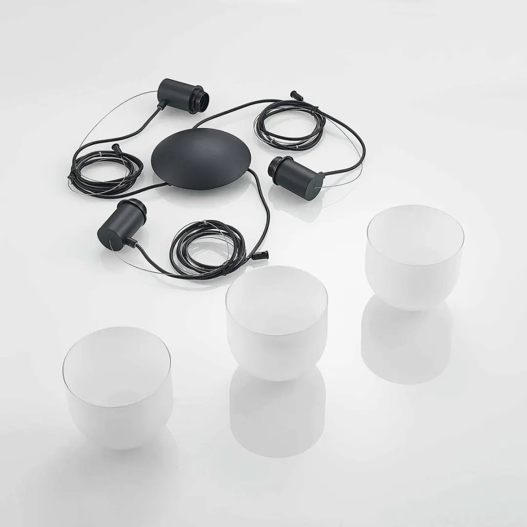 Lucande Hanglamp 3-lichts E27 - 15cm - Wit/Zwart - afbeelding 6 van 6
