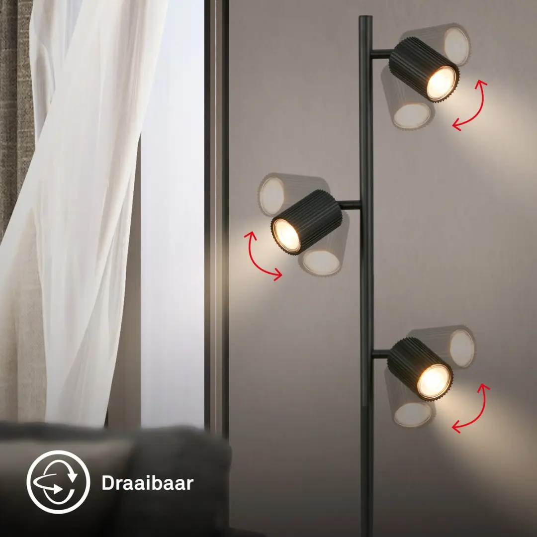 Briloner Ida Vloerlamp - 3x GU10 - 141cm - Zwart